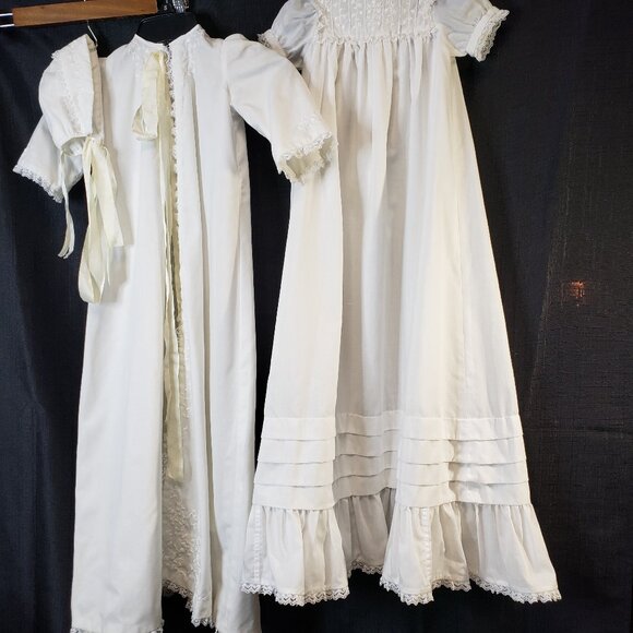 Beautiful Vintage White Lace Baby Christening Gown 3pc Set with Cap Newborn - Picture 1 of 11